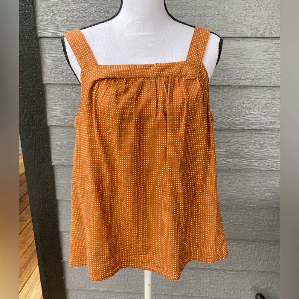 a.n.a Burnt Orange Polka Dot Square neck Cotton Sleeveless Tank top NWT Sz Large